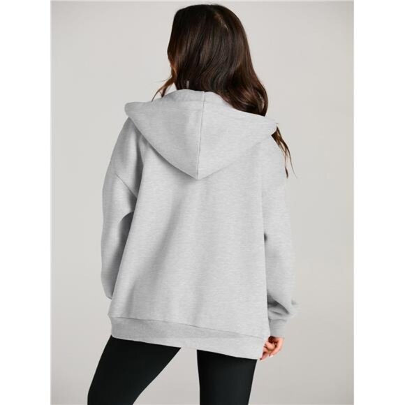 Women's Oversized Drawstring Zip-Up Hoodie Fall Jacket with Pocket - Picture 6 of 7